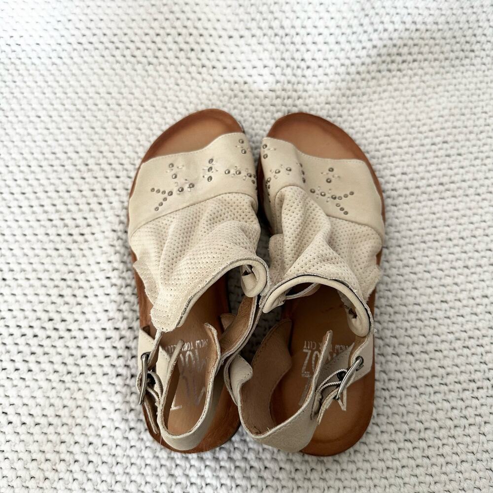 Miz Mooz NYC Fifi Beige Cream Boho Leather Open Toe Cut Out Sandals Studded 38 - Picture 8 of 11